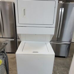 27" Wide Whirlpool Top Loading Washer With Agitator And Gas Dryer Laundry Center Stacked Single Unit 