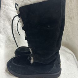 UGG Tall Black Boots Australia Uptown SN 1007081 Suede Grey Interior Women's 8