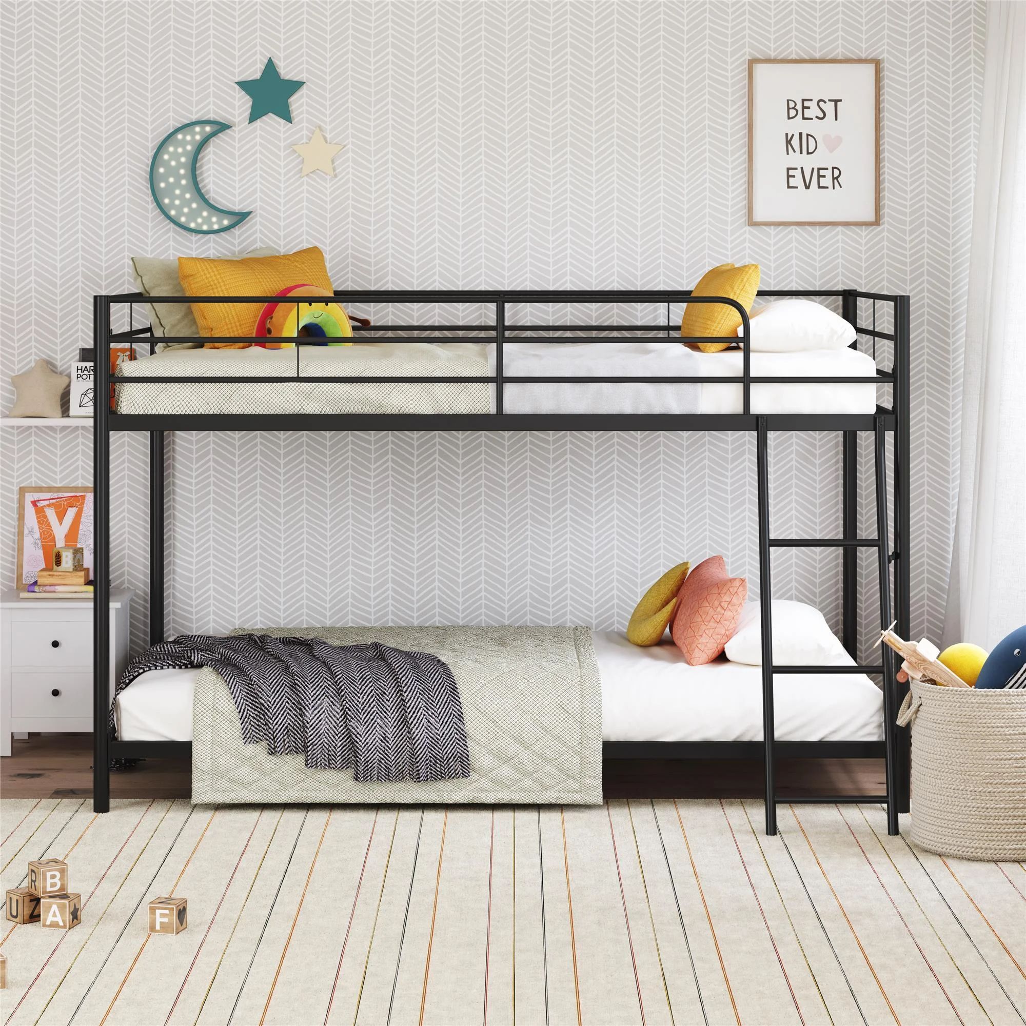 Twin-over-Twin Low Profile Junior Bunk Bed, Black