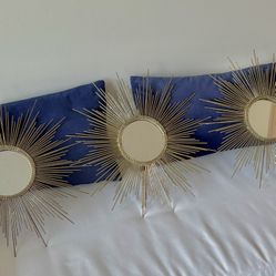 3Pc Pier 1 Gold Metal Starburst Wall Mirrors