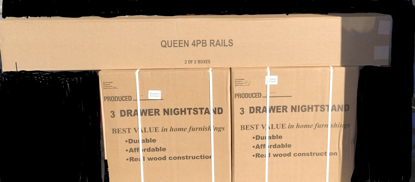 Queen 4 Poster bed Frame with 2 Large Nightstands-New In The Box