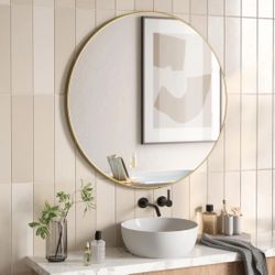 Umbra Hubba Round Wall Mirror with Metallic Frame, Modern Style for Bathroom,