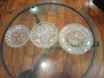 3-Piece Clear Cut Crystal/Glass Serving Bowl & Plates – Heavy, Intricate Designs