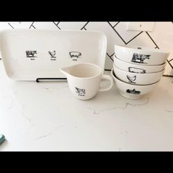 Rae Dunn Farm line Cereal Bowls And Platter 