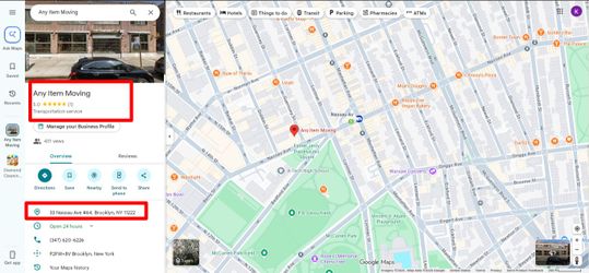 MOVING COMPANY GOOGLE BUSINESS PROFILE