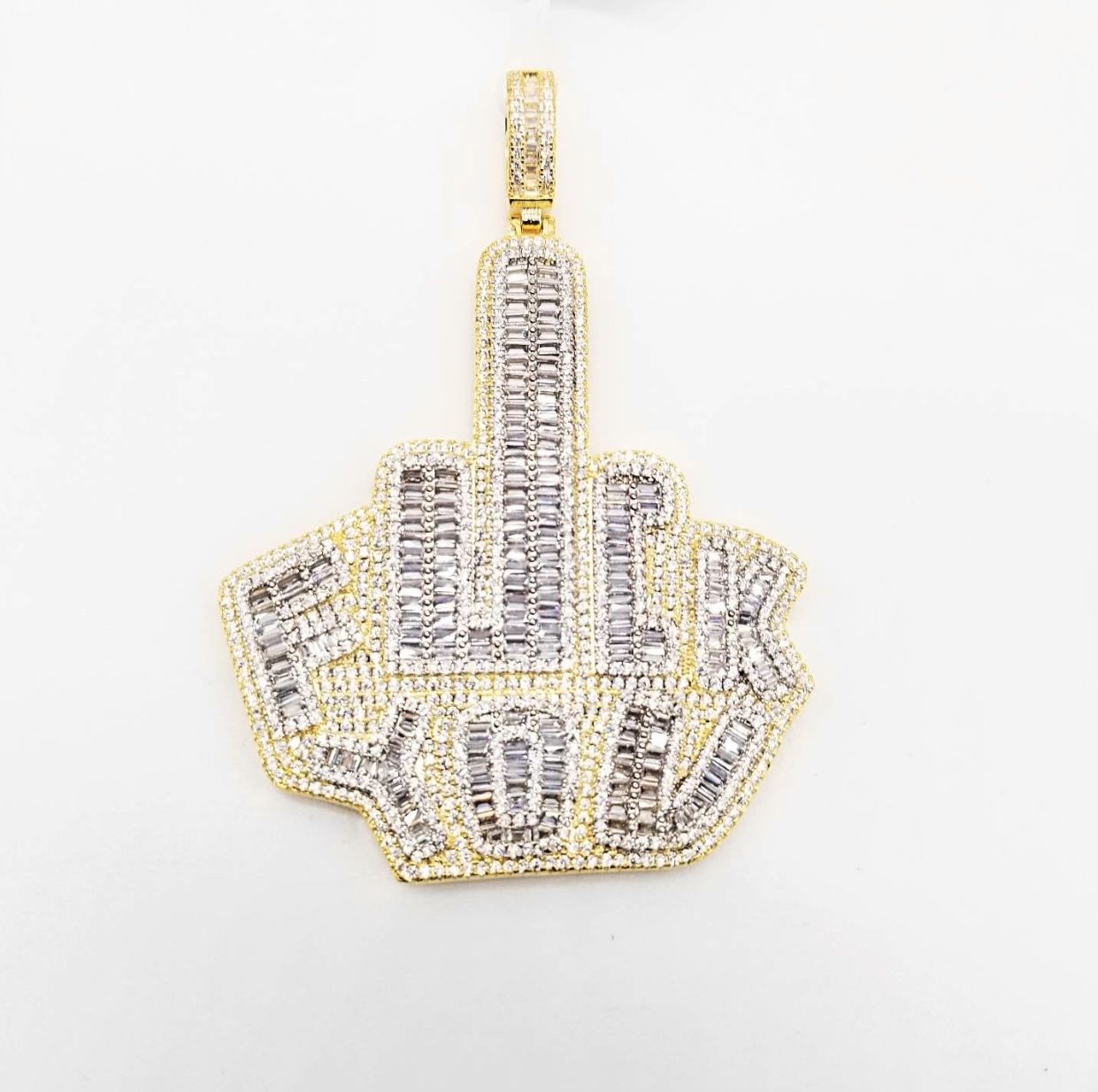 14K Gold Finish F Word YOU Baguette Iced Out Pendant ICY High Quality 
