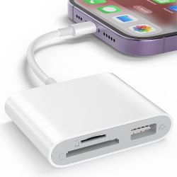 SD Card Reader for iPhone, Memory Card Reader with USB Camera Adapter Plug and Play Trail Game Camera Viewer Supports SD and TF Card MicroSD Card Adap