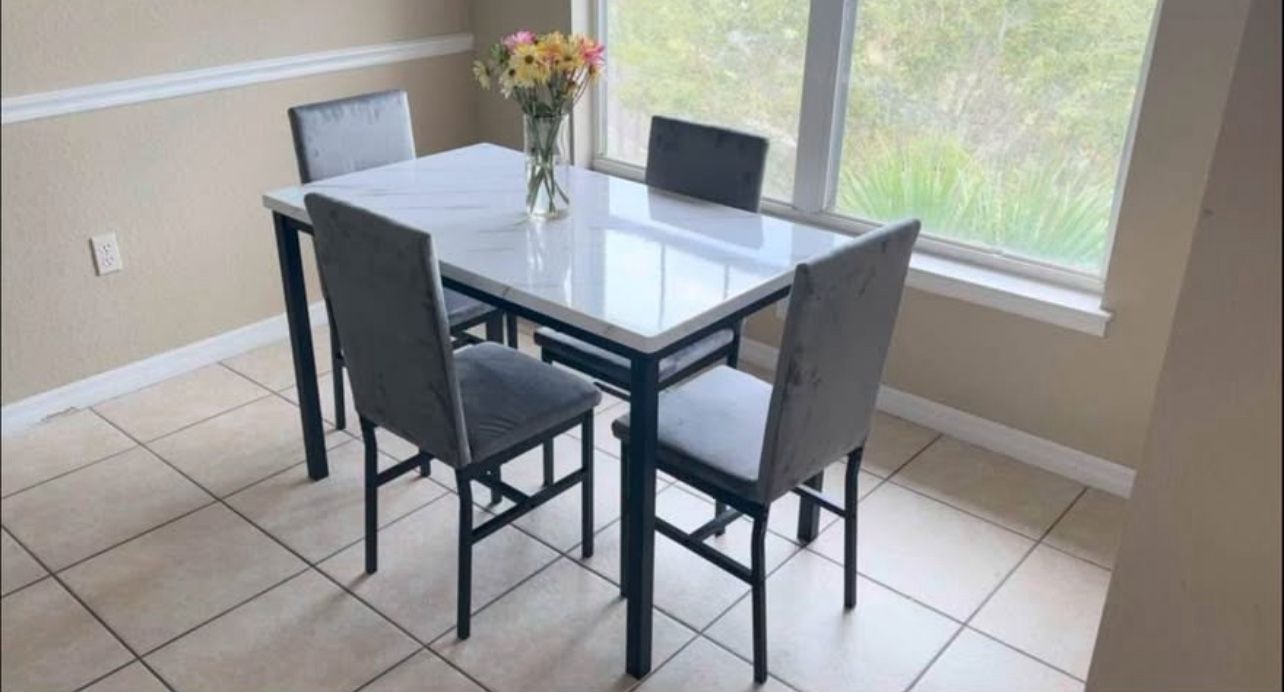 Dining Set With 4 Chairs White And Gray [NEW]