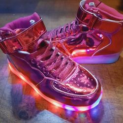 Pink Chrome Metallic Light Up Hi Top Sneakers // High-top Sneakers // Unisex // Size 3