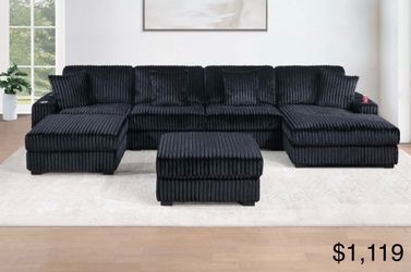 XL corduroy sectional with ottoman