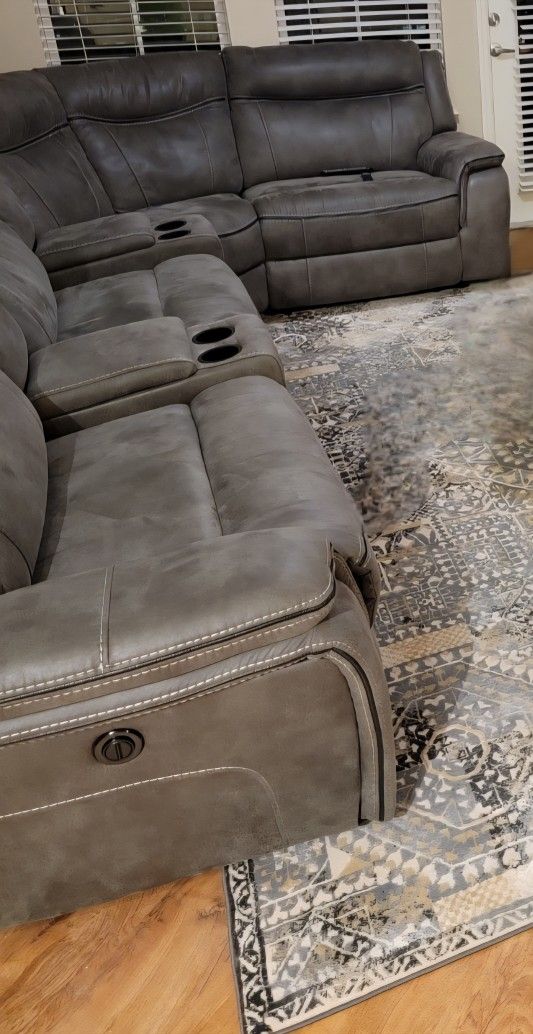 Gunmetal Grey Suede Sectional