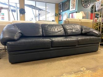 Dark Blue Wide Arm Leather Sofa