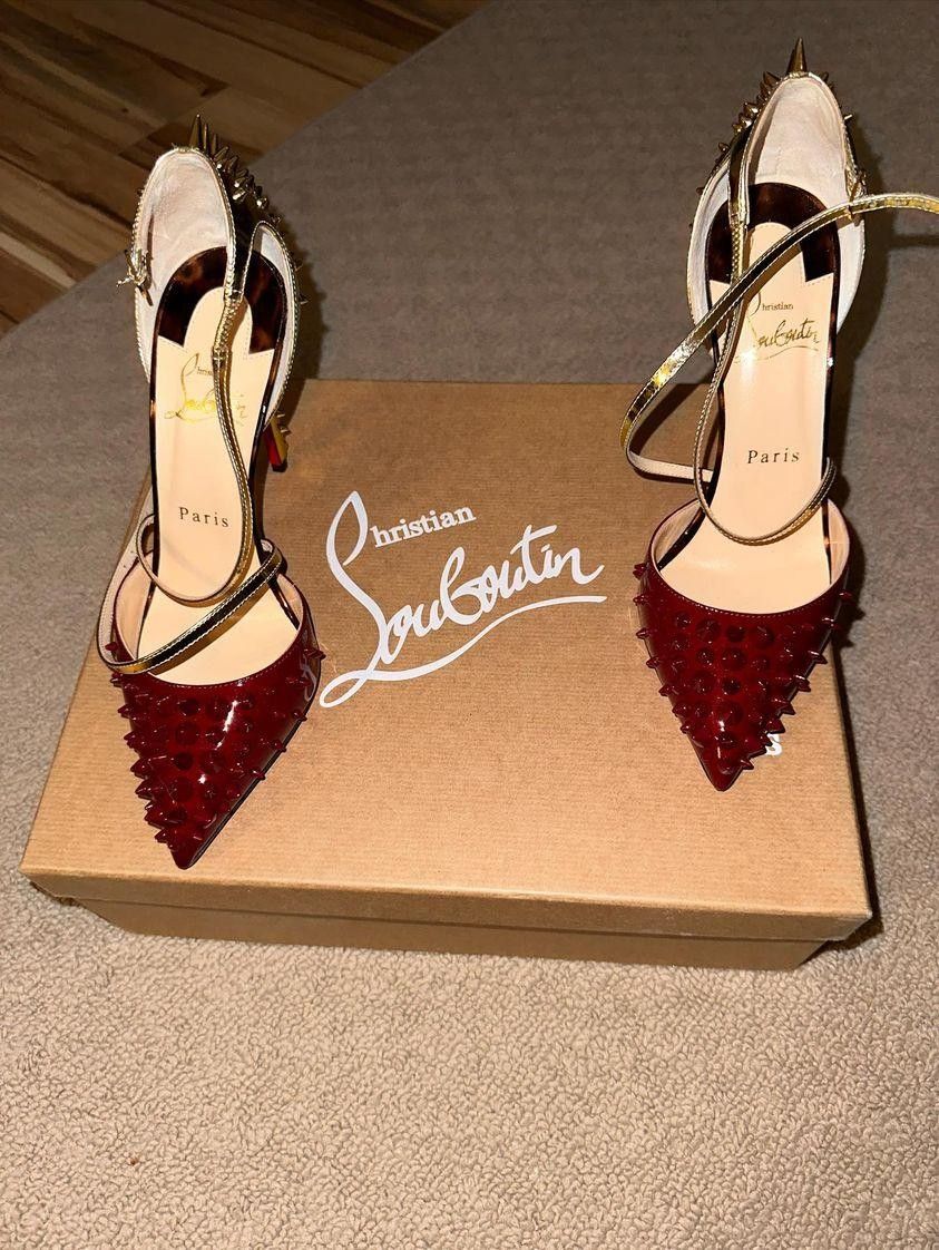 CHRISTIAN Louboutin Goldocross 100 Metallic Gold Carmin Spike

