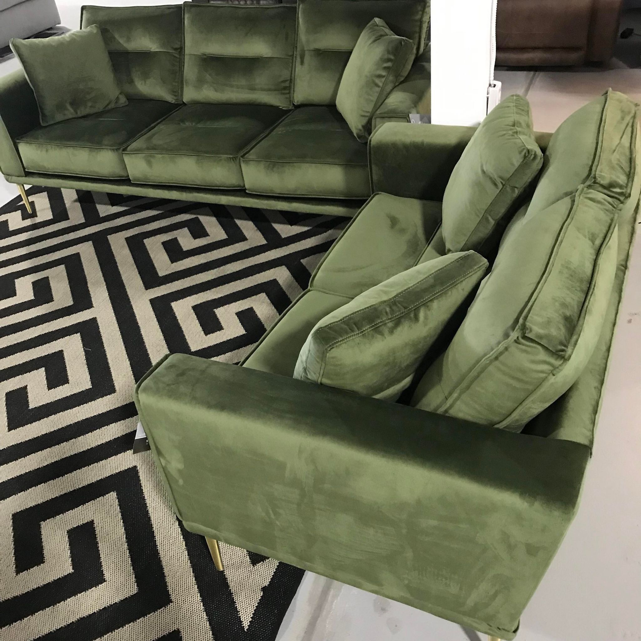 Moss Green Soft Velvet Living Room Set / Sofa and Loveseat 