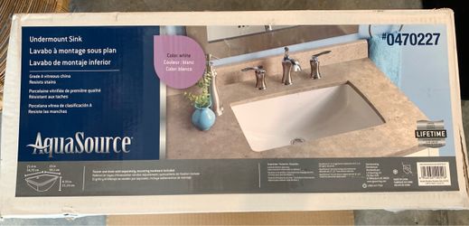 New In Box AquaSource White Undermount Rectangular Bathroom Sink (21.4-in x 15-in) - No faucet holes