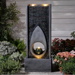 46.5’’Tall Modern Water Fountain Indoor Outdoor Waterfall Feature Floor Standing with Sphere and LED Lights for Garden, Yard, Patio, Deck, Porch, Livi