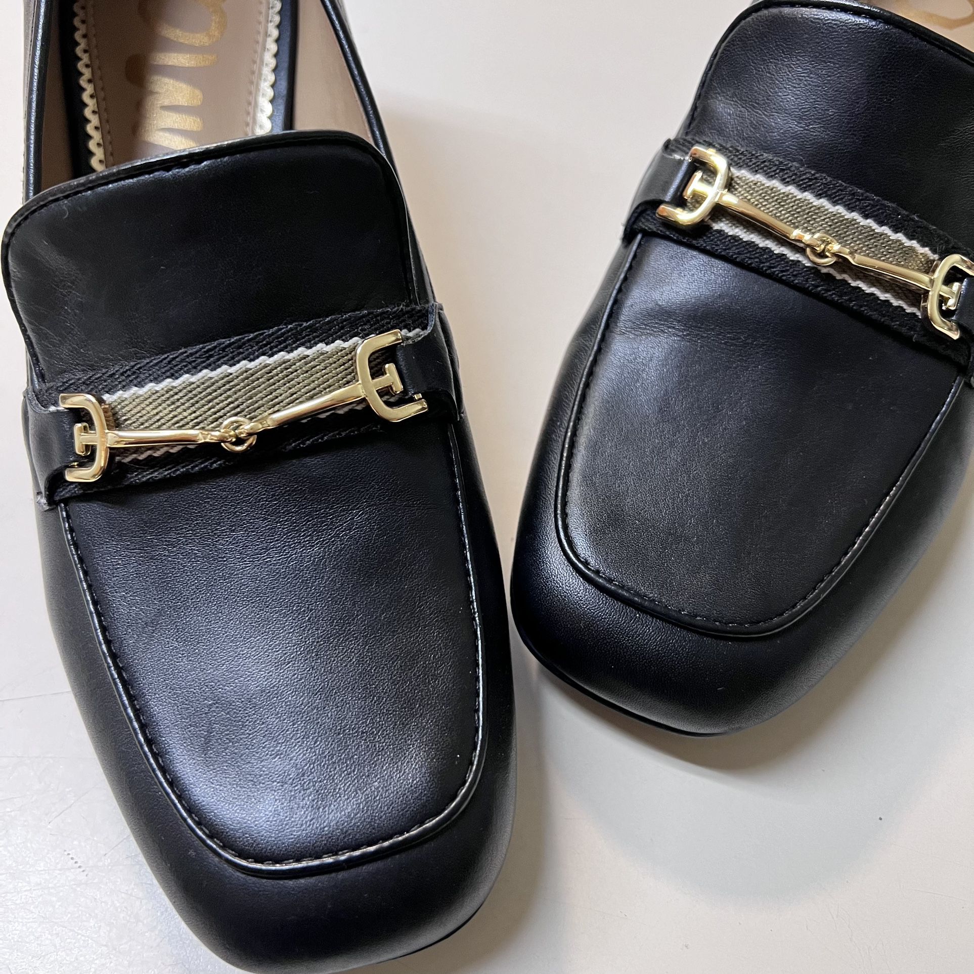 Sam Edelman Black Leather Classic slip on block Heel Shoes size 7.5