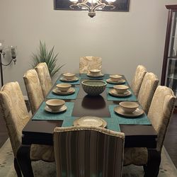 Extendable Solid wood long table dark brown