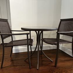 Outdoor Patio Glass Table And 2 Chairs Set