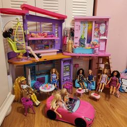 Barbie Dolls, House, and Car