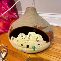 Rare Vintage Betty Pagamo 94’ Clay Pottery Terracotta Native Lamp 3D Western home decor southwest