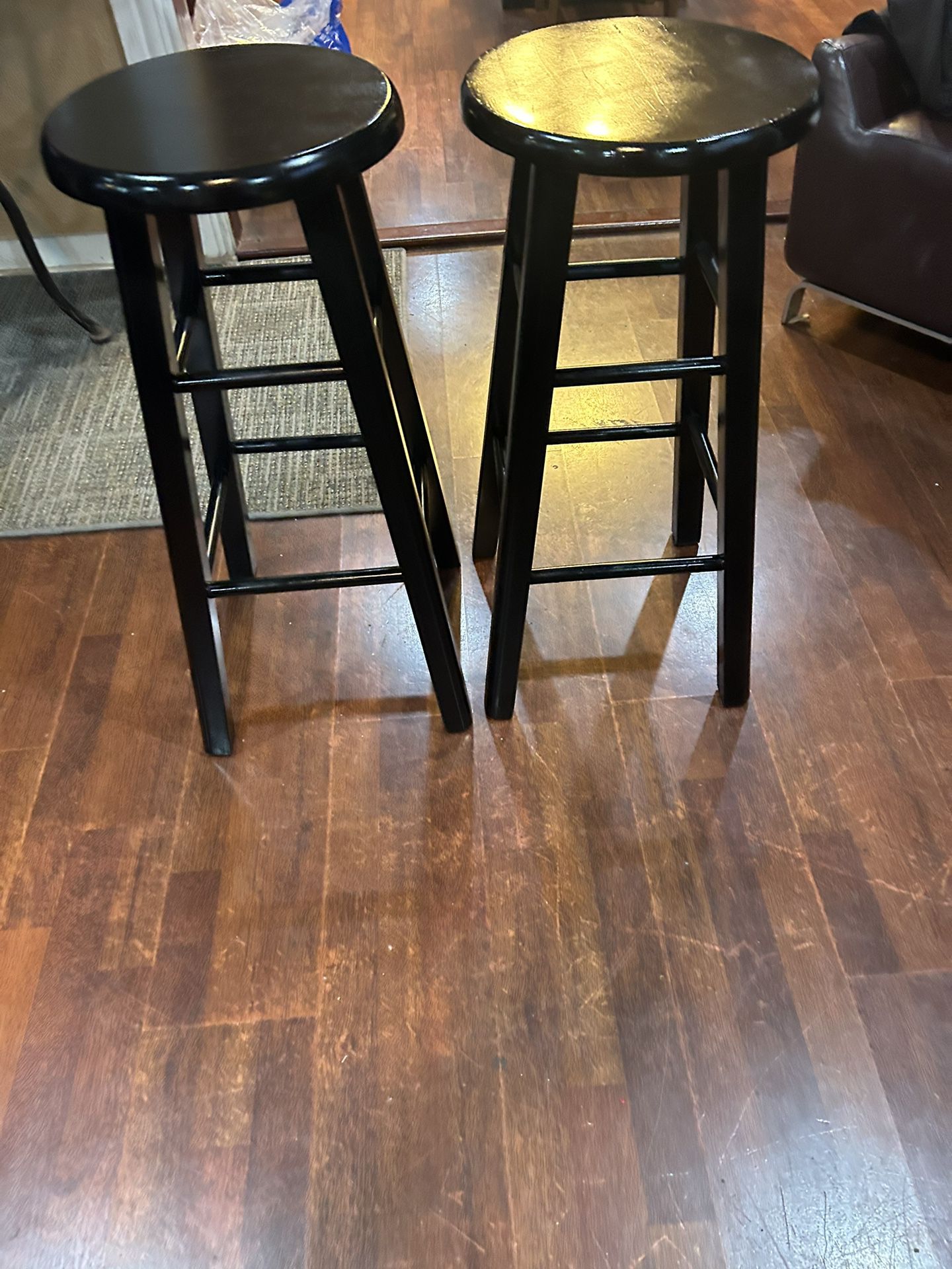 Pair Of Black Wooden Bar Height Barstools:29”Sturdy, Good Condition 