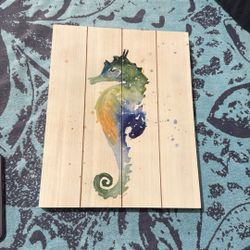 Wooden Watercolor Sea Horse Wall Art