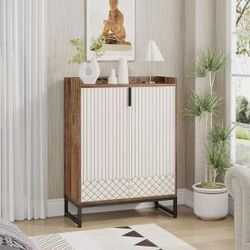 New assembled Modern Shoe Cabinet with Doors for Up to 25 Pairs, 5-Tier Wood Shoes Rack Organizer for Entryway Bedroom Hallway Living Room, Deep Walnu