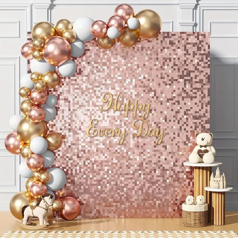 12pcs Rose Golden Shimmer Wall Backdrop Panels Square Panel