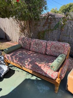 Vintage Wood Frame Sofa with Paisley Upholstery