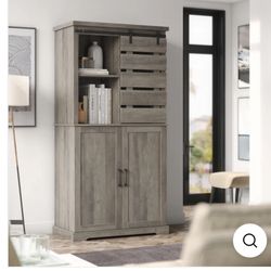 Kitchen Pantry Cabinet, Tall Storage Cabinet with Sliding Barn Door and Adjustable Shelves, Kitchen Freestanding Cupboard for Dining Room, Living Room