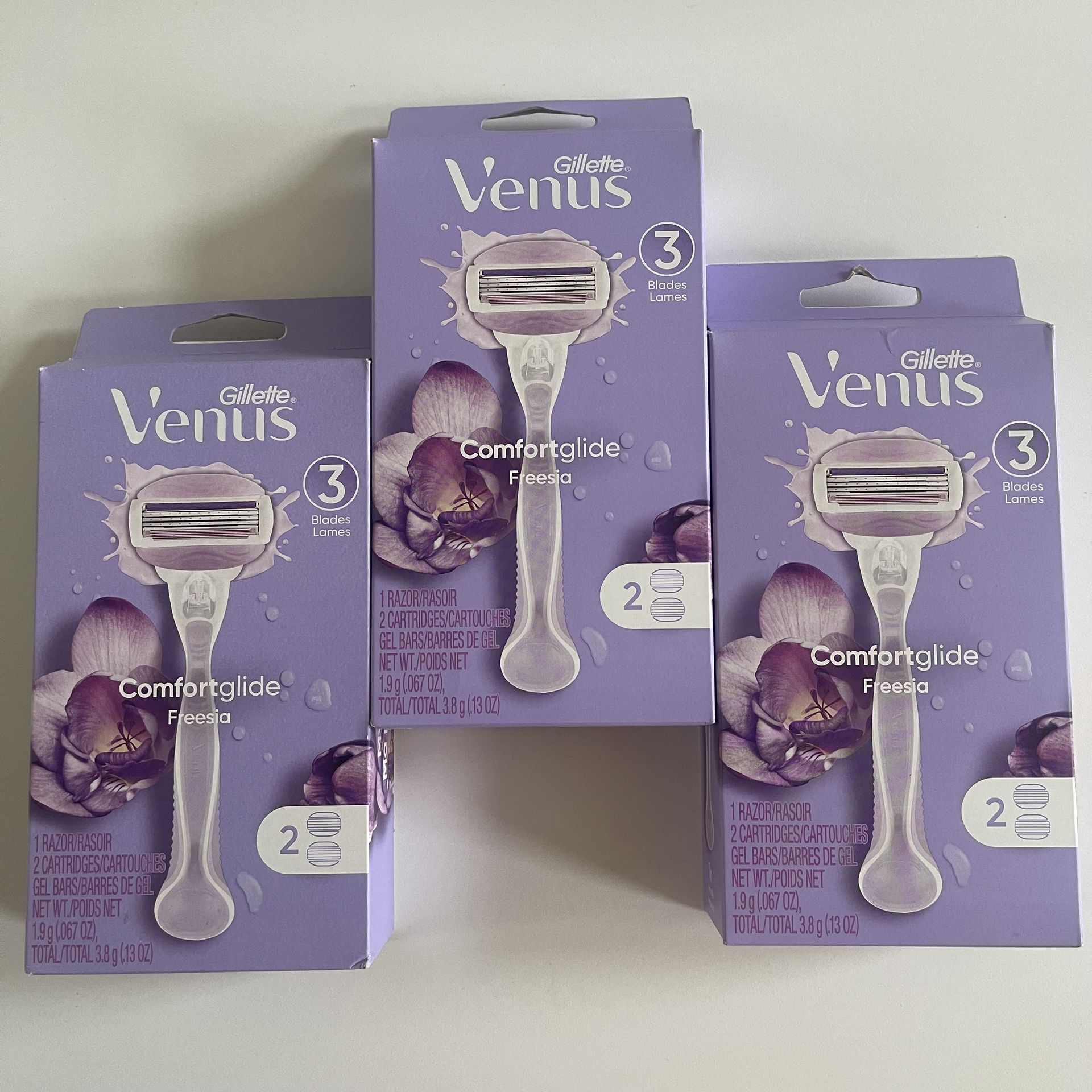 Gillette Venus ComfortGlide Freesia Women's Razor Handle + 2 Blade Refills, Purple (3) packs for $18