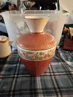 Vintage Ceramic Vase with Scenic Band made in Italy