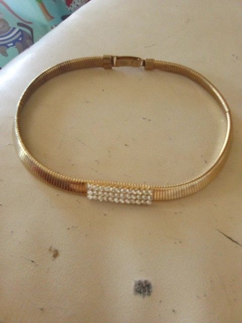 Gold Tone Crystals Choker Necklace 15.5 Inches