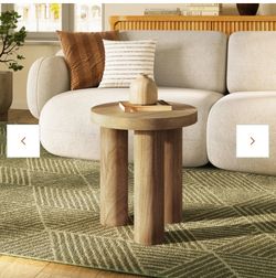 Modern Oak Round End Table with Pillar Legs