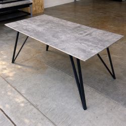 63” Faux Concrete Dining Table – Modern Industrial – Black Metal Legs