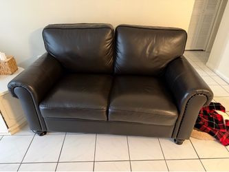 Brown leather couches