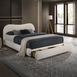 Frame Queen White Velvet, Storage Drawer Footboard. Platform Bed. New Especial Price 