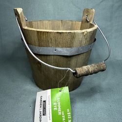 Wood Bucket, Flower Pots, Garden, Round, Brown, Floral Supply #2, 5"