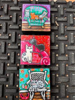 4”x4” Cat Lovers new original acrylic on canvas painting. Available at Coral Gables. Ready to hang! Signed by artist. Priced individually $20