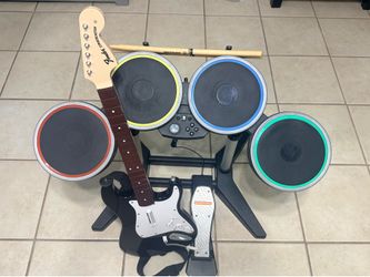 Rock Band 4 PS4 Wireless Drum Set & Fender Guitar Bundle - Good Condition