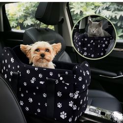 Cullaby Center Console Dog Car Seat Safe Travel for Small Dogs Under 15 lbs Detachable Washable Pet Carrier with Storage Pockets & Safety Leash,Black