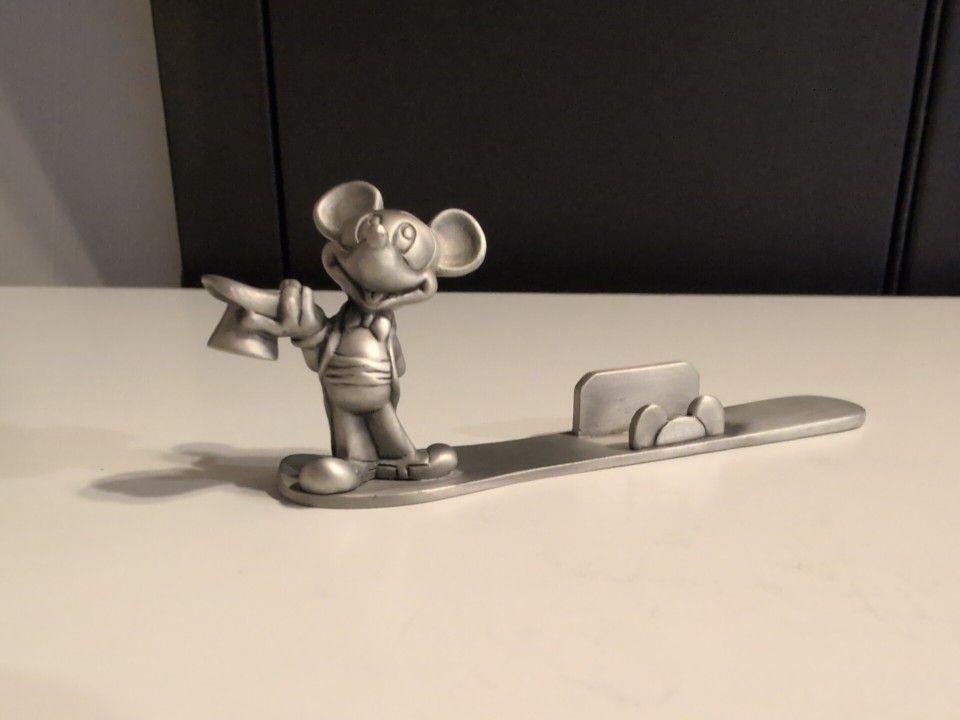 Vintage Disney Mickey Mouse Pewter Statue Figurine Business Card Holder