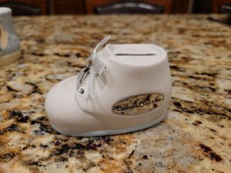 Baby's Baptism Ceramic Shoe Coin Bank