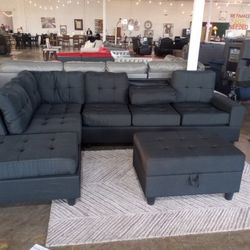 Dark Charcoal Sectional With Ottoman ( Ask For Jose)