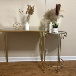 Glass, gold table