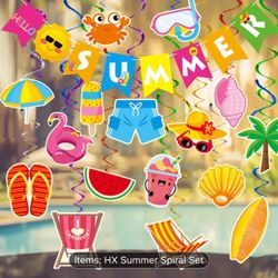 Summer Party Decorations- 61pcs Beach Party Decorations Pool Party Decorations Hello Summer Banner Pool Summer Beach Hanging Streams Summer Beach Deco