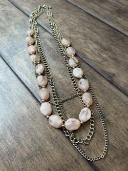 Long Layered Chain Necklace Stone Beads