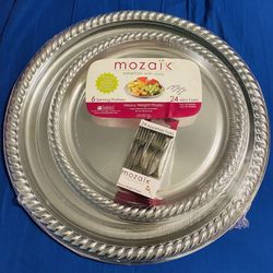 Mozaik Heavy Weight Plastic Serving Platters & Mini Forks Set