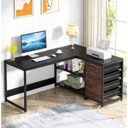 Tribesigns L Shaped Computer Desk with Storage Drawers.